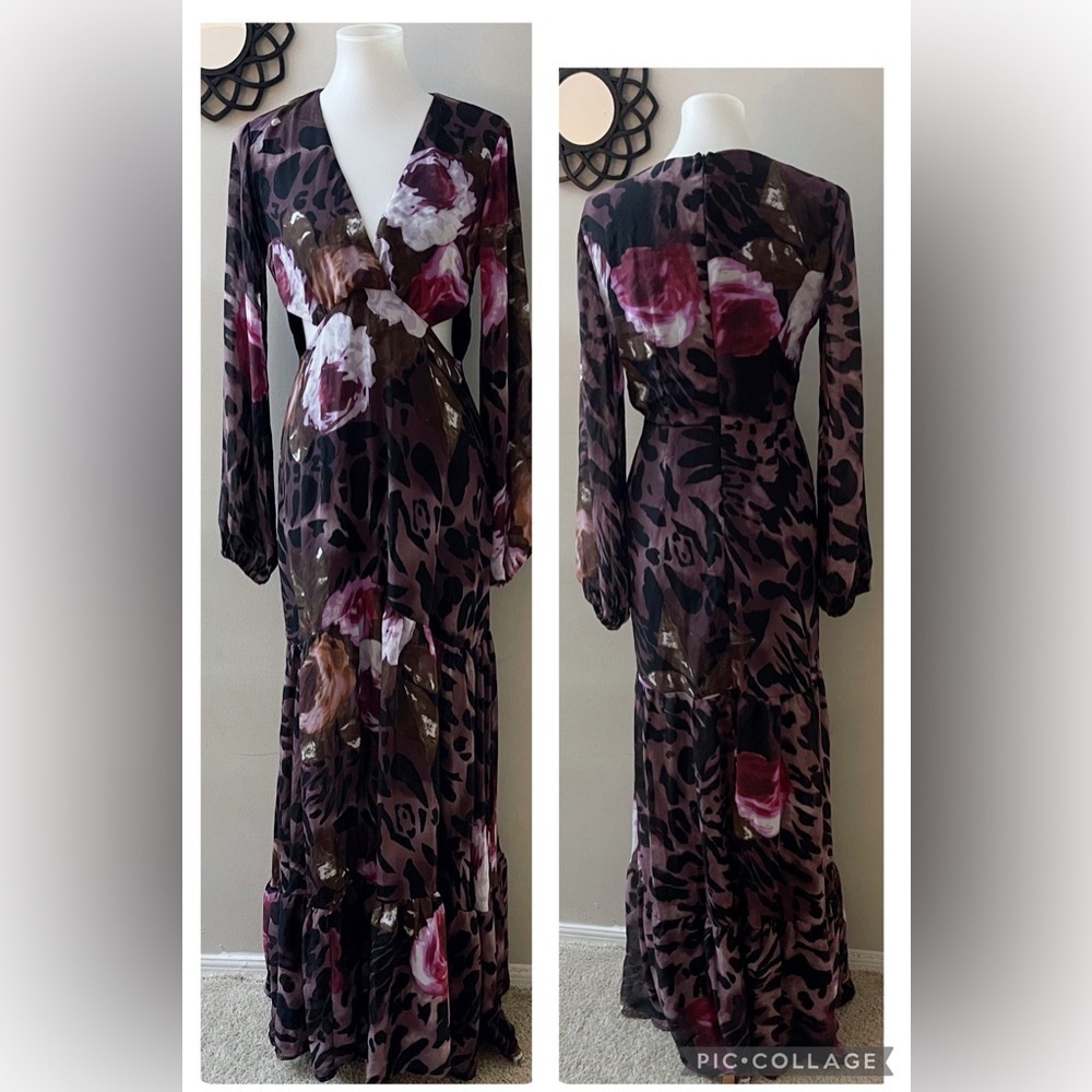 VENUS Long Sleeve Leopard Floral Maxi Dress Boho Chic Party Holiday Animalprint - Picture 2 of 8